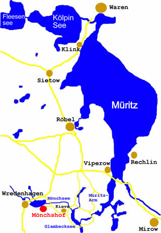 Die Karte zeigt die Lage der Ferienhäuser am Müritzsee
